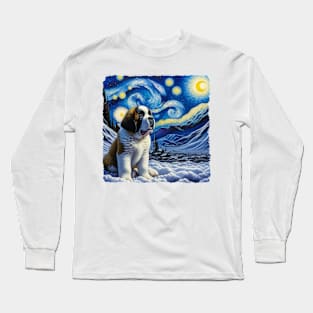 Starry Saint Bernard Dog Pop Art - Dog Lover Portrait - Dog Portrait Long Sleeve T-Shirt